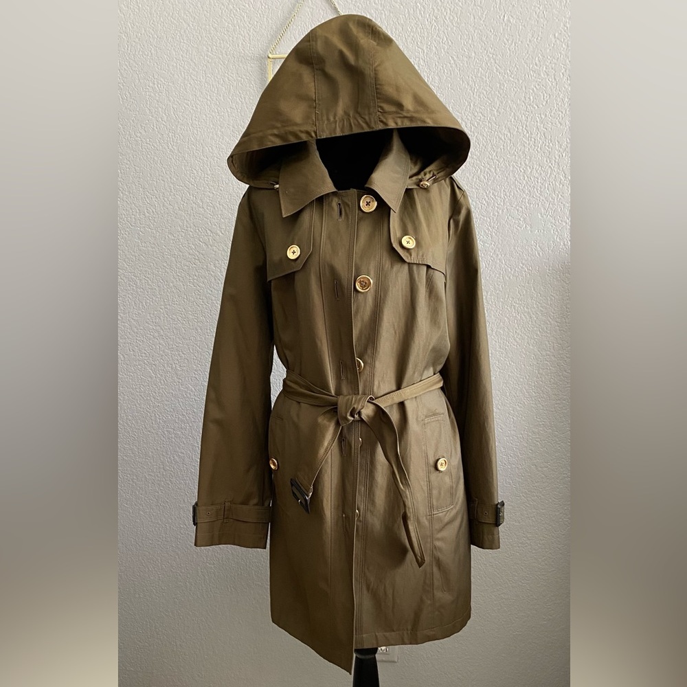 Michael Kors hooded belted rain coat